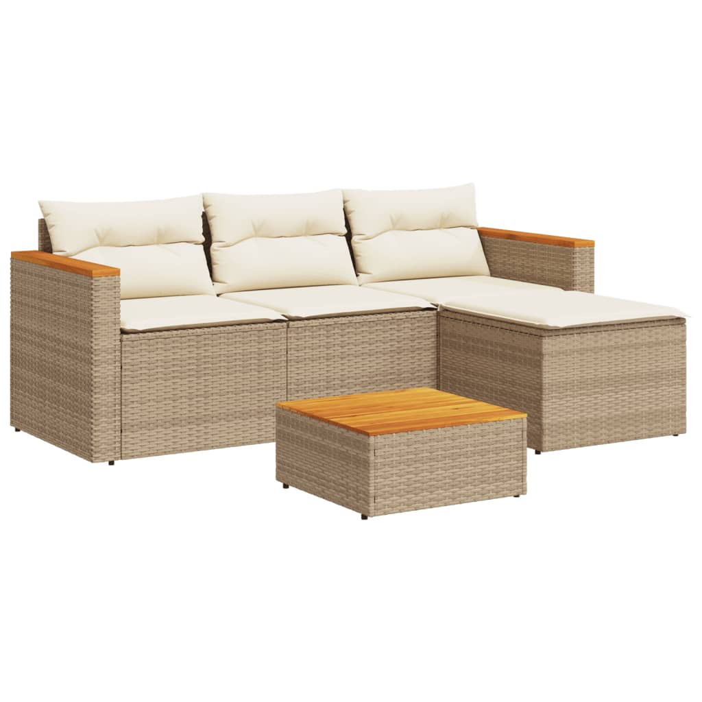Salotto da Giardino 5 pz Beige in Polyrattan e Acacia