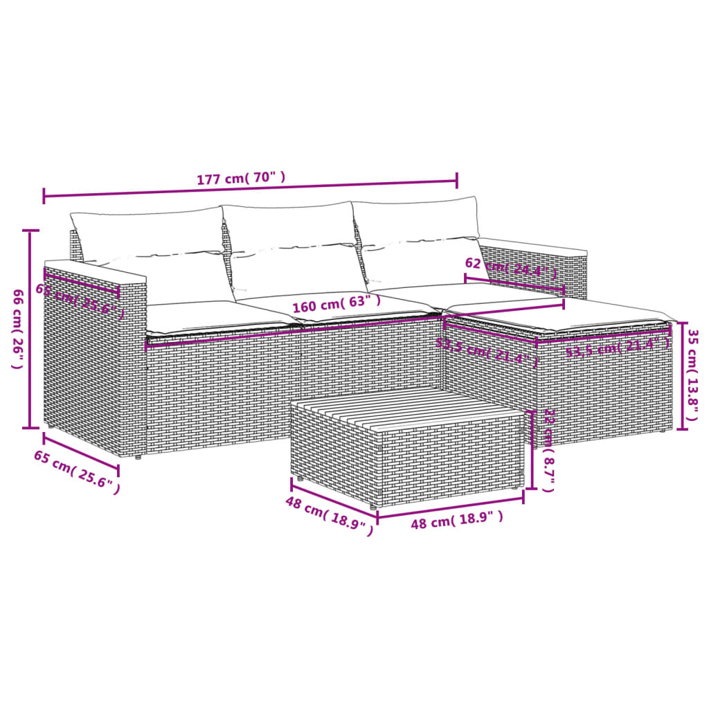 Salotto da Giardino 5 pz Beige in Polyrattan e Acacia