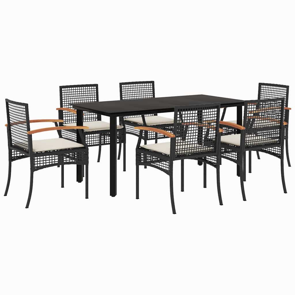 Set pranzo da giardino 7 pz nero con cuscini sfoderabili