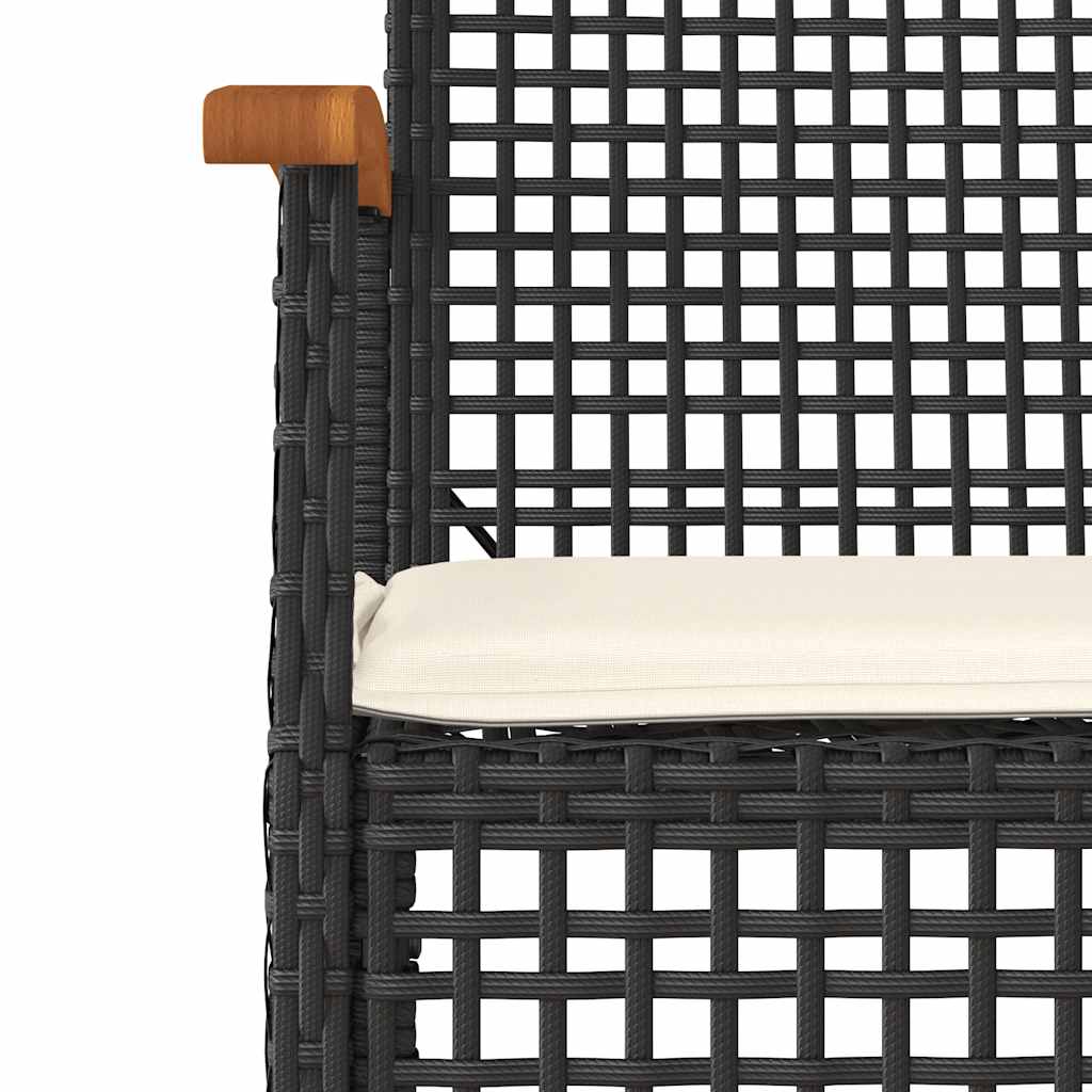 Set pranzo da giardino 7 pz nero con cuscini sfoderabili