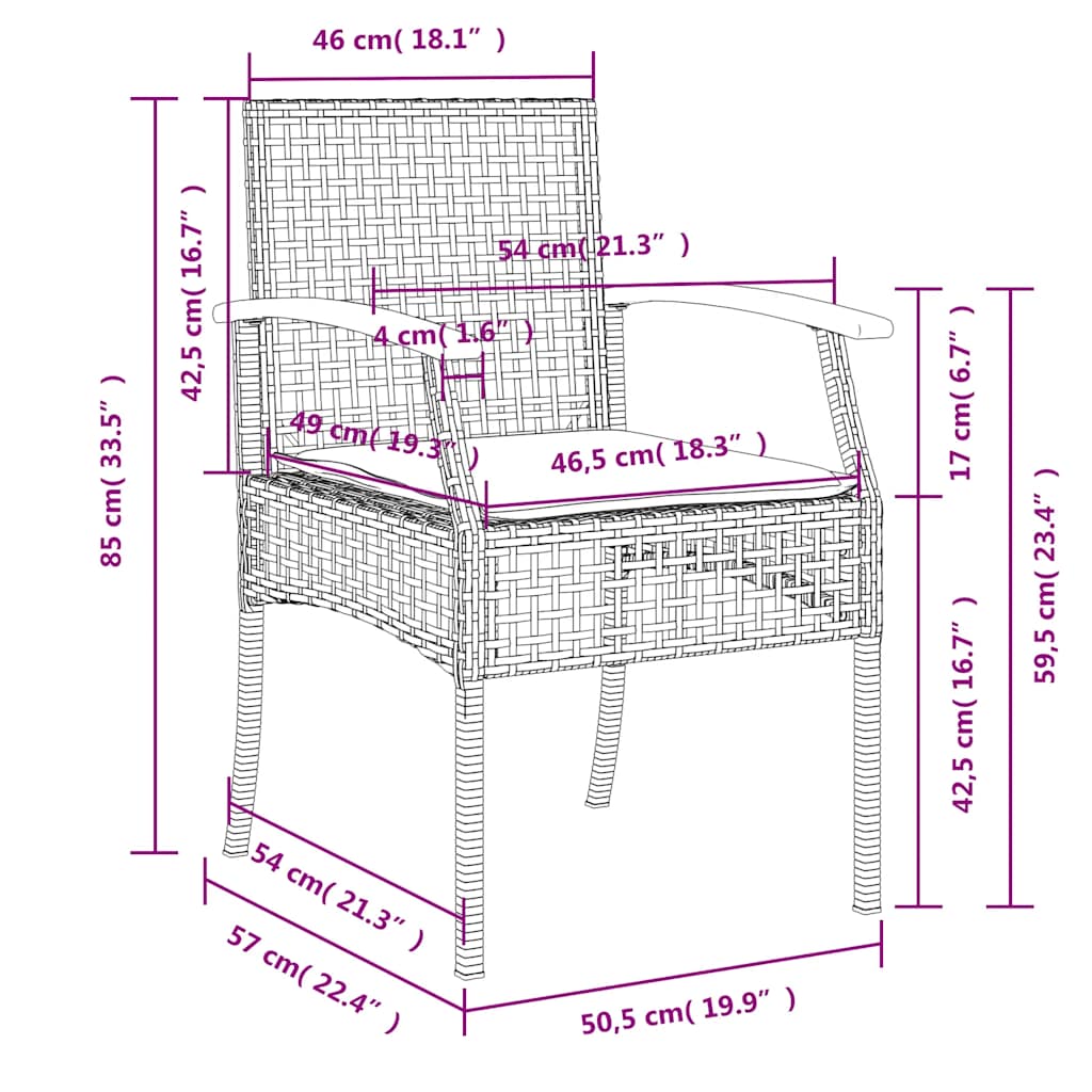 Set pranzo da giardino 7 pz nero con cuscini sfoderabili