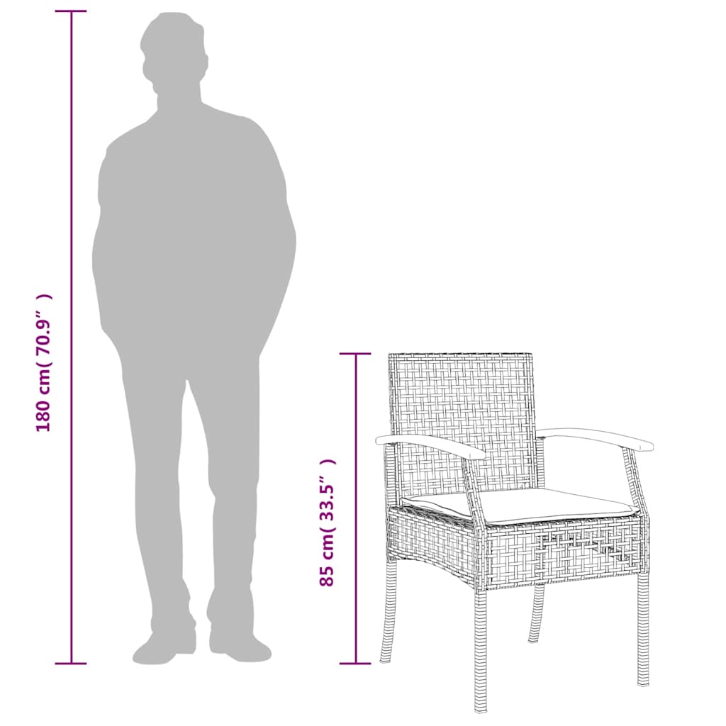 Set pranzo da giardino 7 pz nero con cuscini sfoderabili