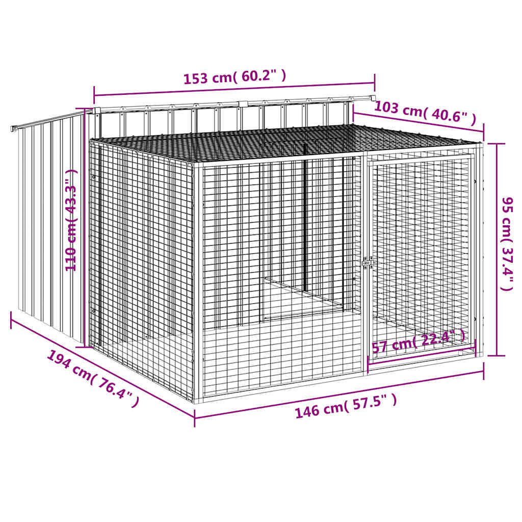 Cuccia per cani con recinto antracite 153x194x110 cm in acciaio zincato