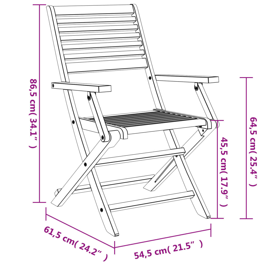 Sedie Pieghevoli 8pz 54,5x61,5x86,5 cm Massello Acacia