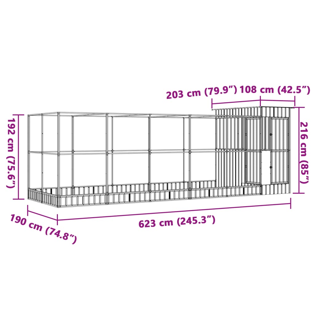 Voliera con Estensione Argento 623x203x216 cm in Acciaio