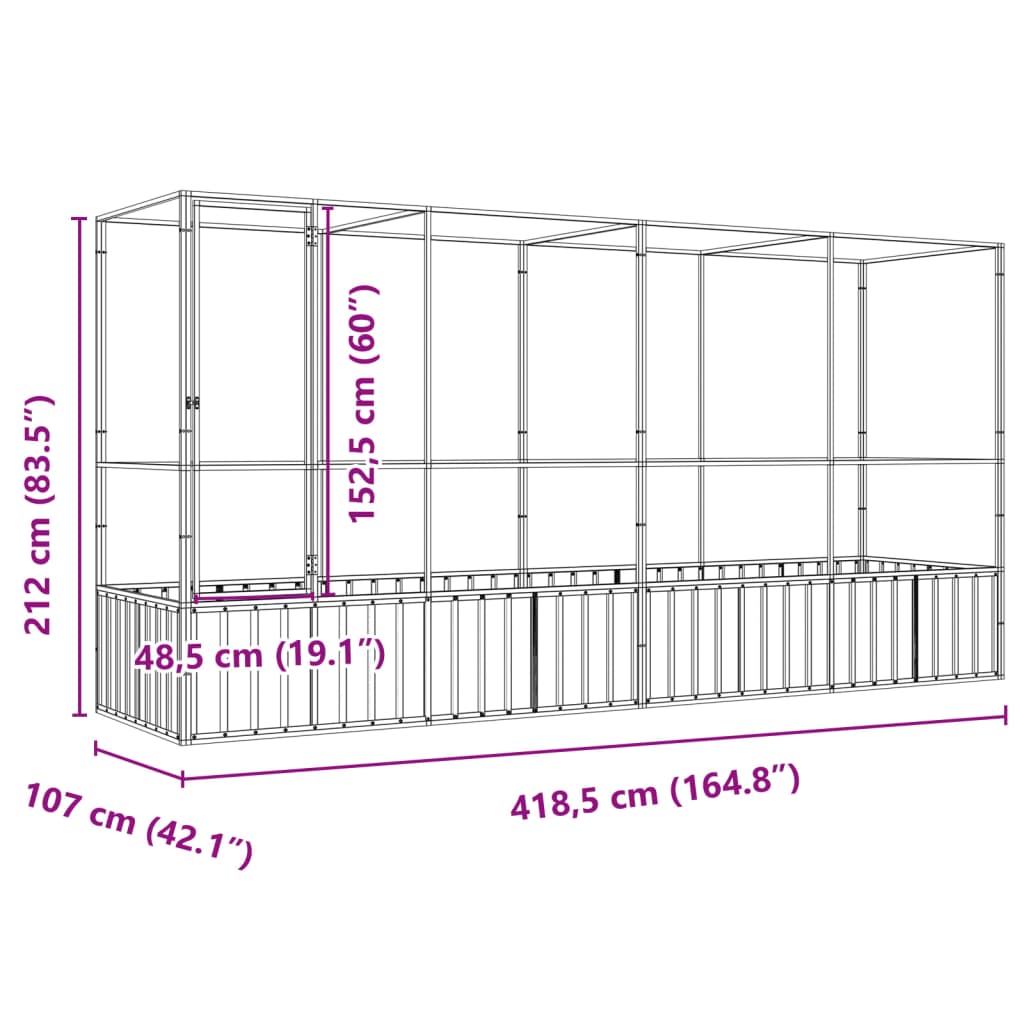Voliera con Estensione Argento 418,5x107x212 cm in Acciaio