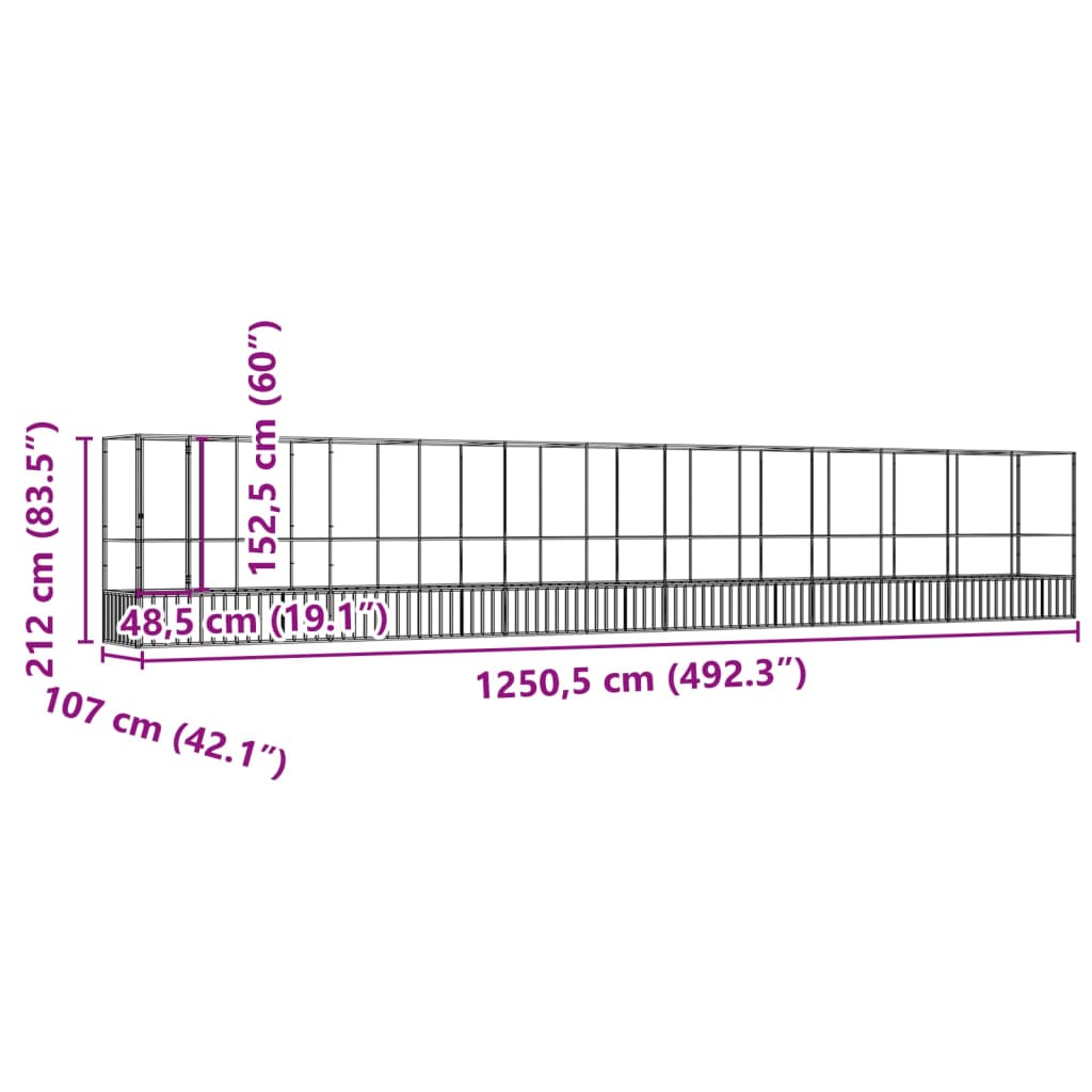 Voliera con Estensione Argento 1250,5x107x212 cm in Acciaio