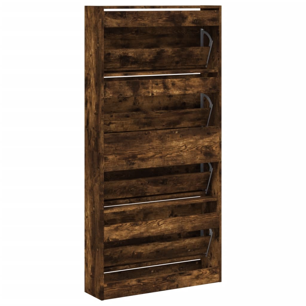 Scarpiera con 4 Cassetti Ribaltabili Rovere Fumo 80x21x163,5 cm