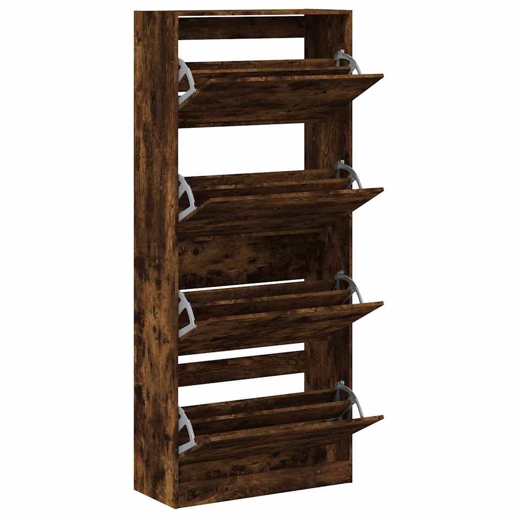 Scarpiera con 4 Cassetti Ribaltabili Rovere Fumo 80x34x187,5 cm
