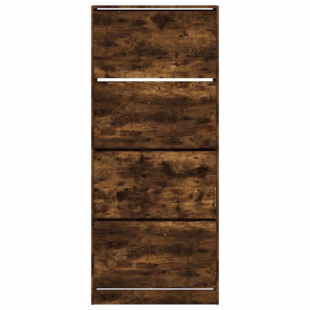 Scarpiera con 4 Cassetti Ribaltabili Rovere Fumo 80x34x187,5 cm
