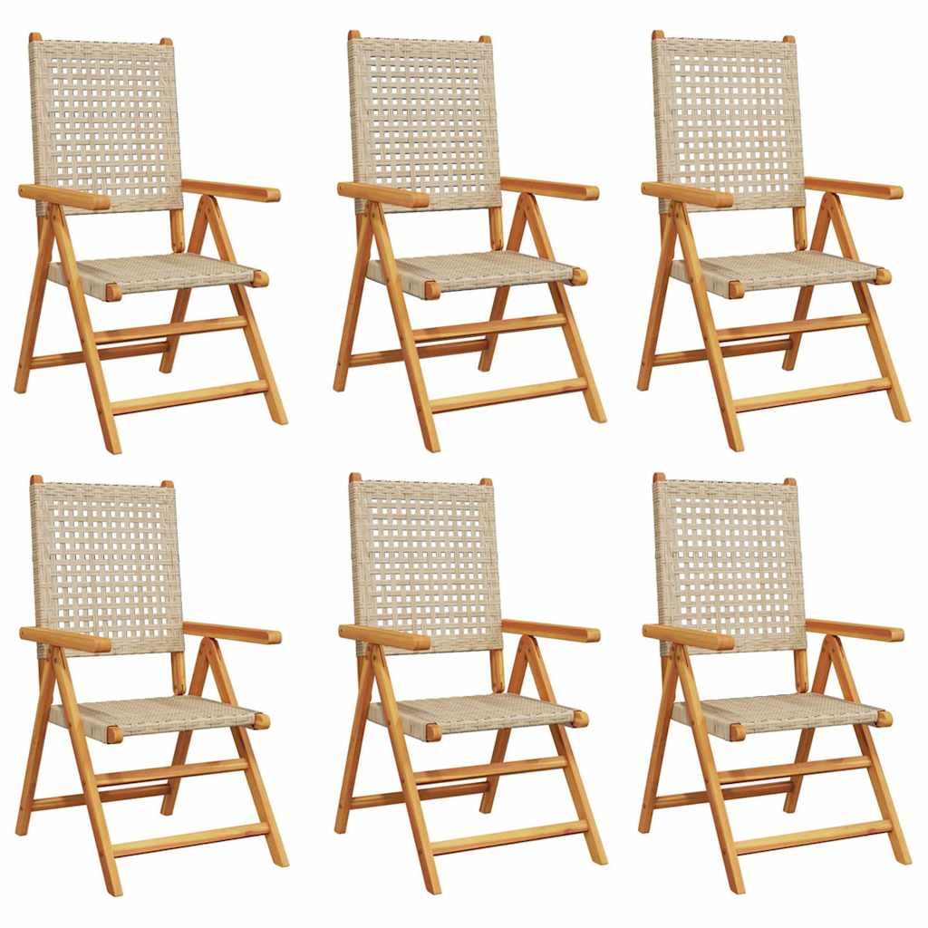 Sedie Reclinabili Pieghevoli 6pz Beige Polyrattan