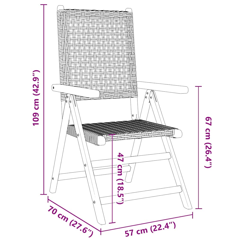 Sedie Reclinabili Pieghevoli 6pz Beige Polyrattan