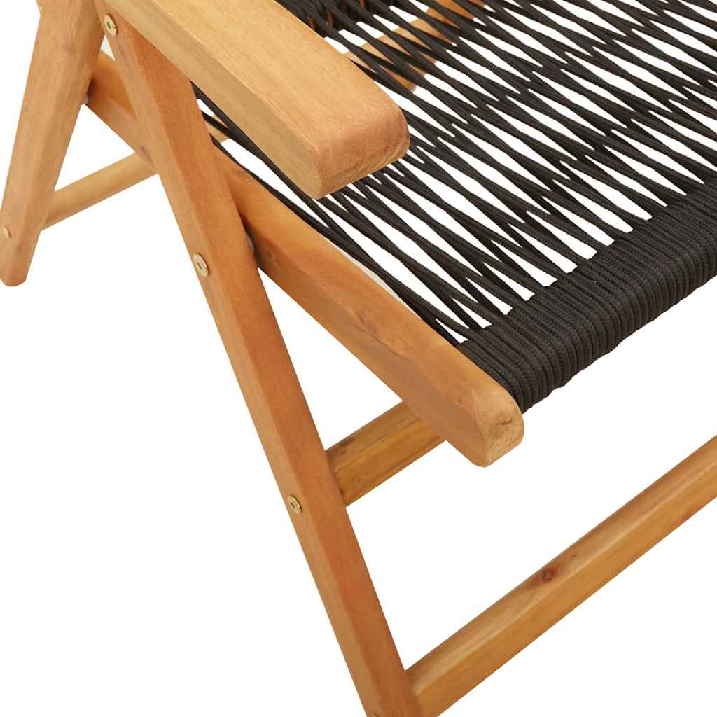 Sedie Reclinabili Pieghevoli 6pz Nere Legno Massello di Acacia