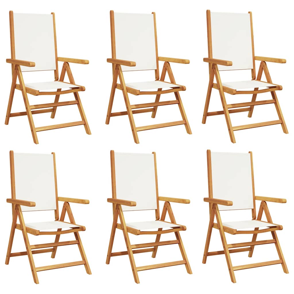 Sedie Reclinabili Pieghevoli 6pz Bianco Crema Tessuto e Legno