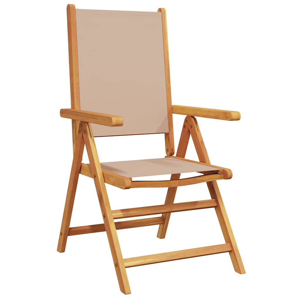 Set di 6 sedie pieghevoli reclinabili in tessuto color tortora e legno massello.
