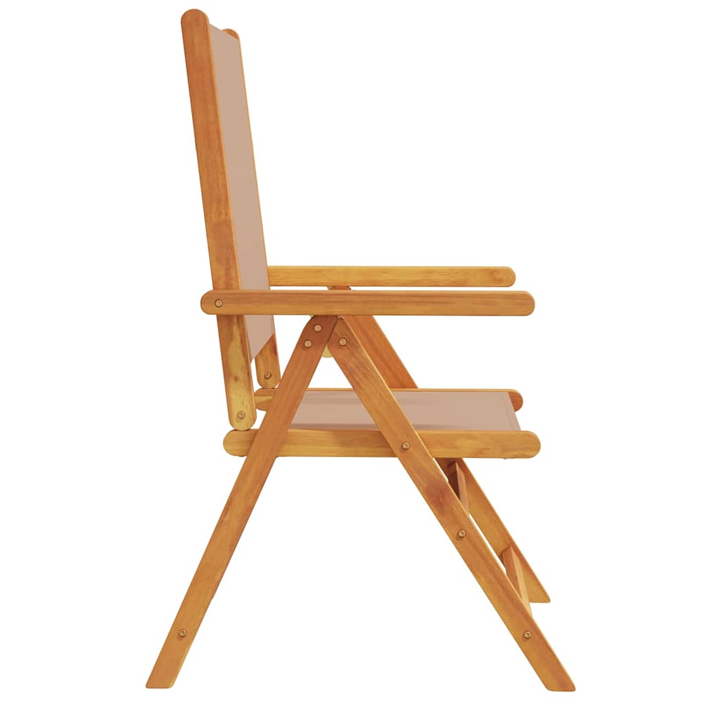 Set di 6 sedie pieghevoli reclinabili in tessuto color tortora e legno massello.
