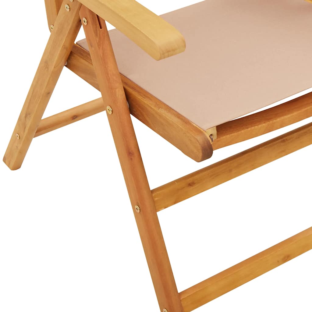 Set di 6 sedie pieghevoli reclinabili in tessuto color tortora e legno massello.