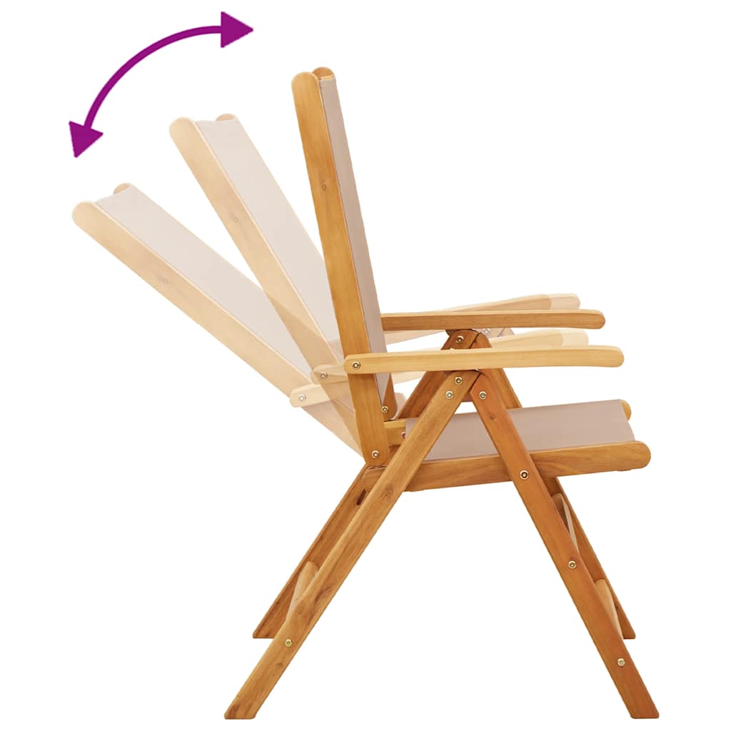 Set di 6 sedie pieghevoli reclinabili in tessuto color tortora e legno massello.