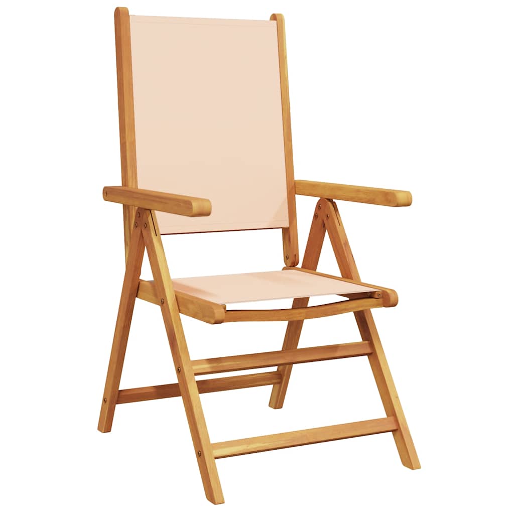 Set di 6 sedie pieghevoli reclinabili in tessuto beige e legno massello.
