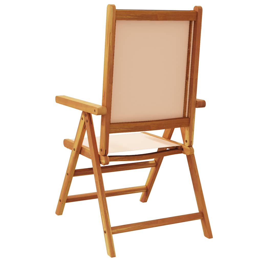 Set di 6 sedie pieghevoli reclinabili in tessuto beige e legno massello.
