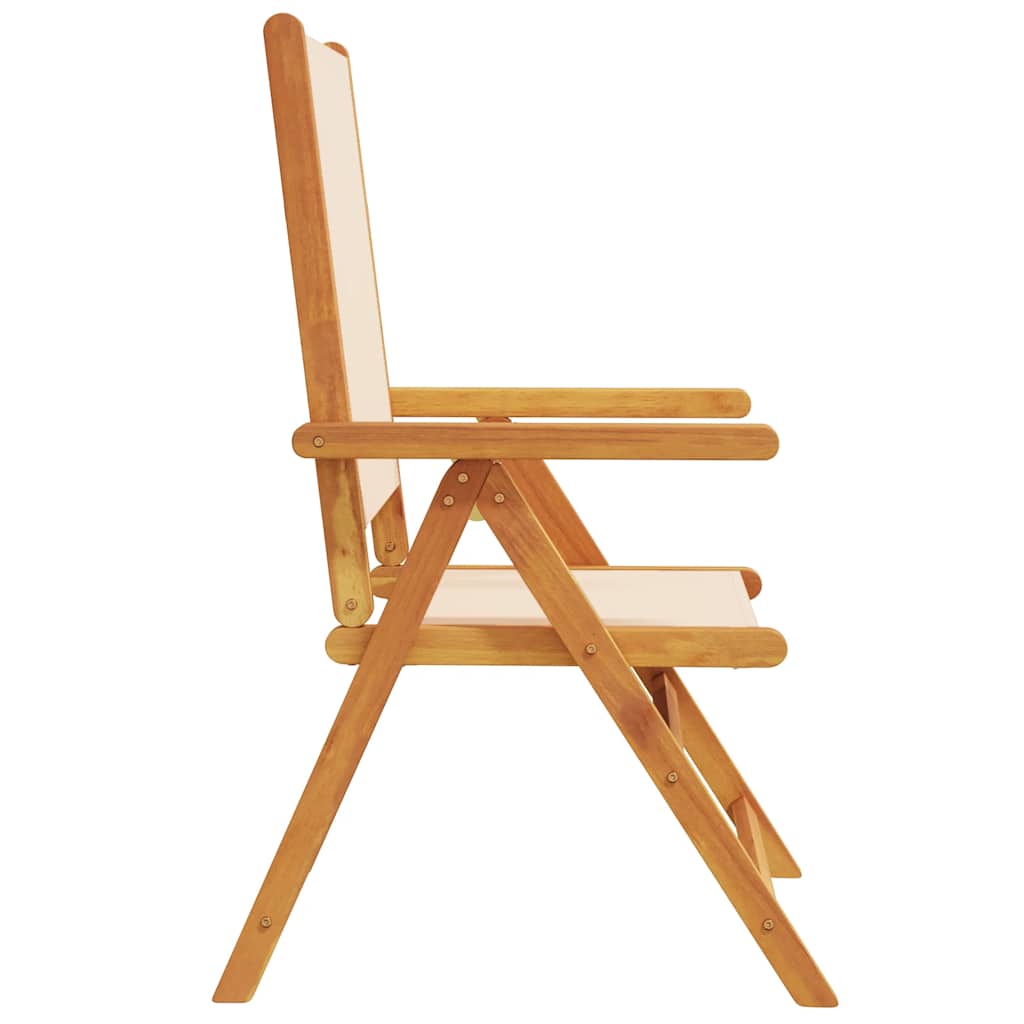 Set di 6 sedie pieghevoli reclinabili in tessuto beige e legno massello.