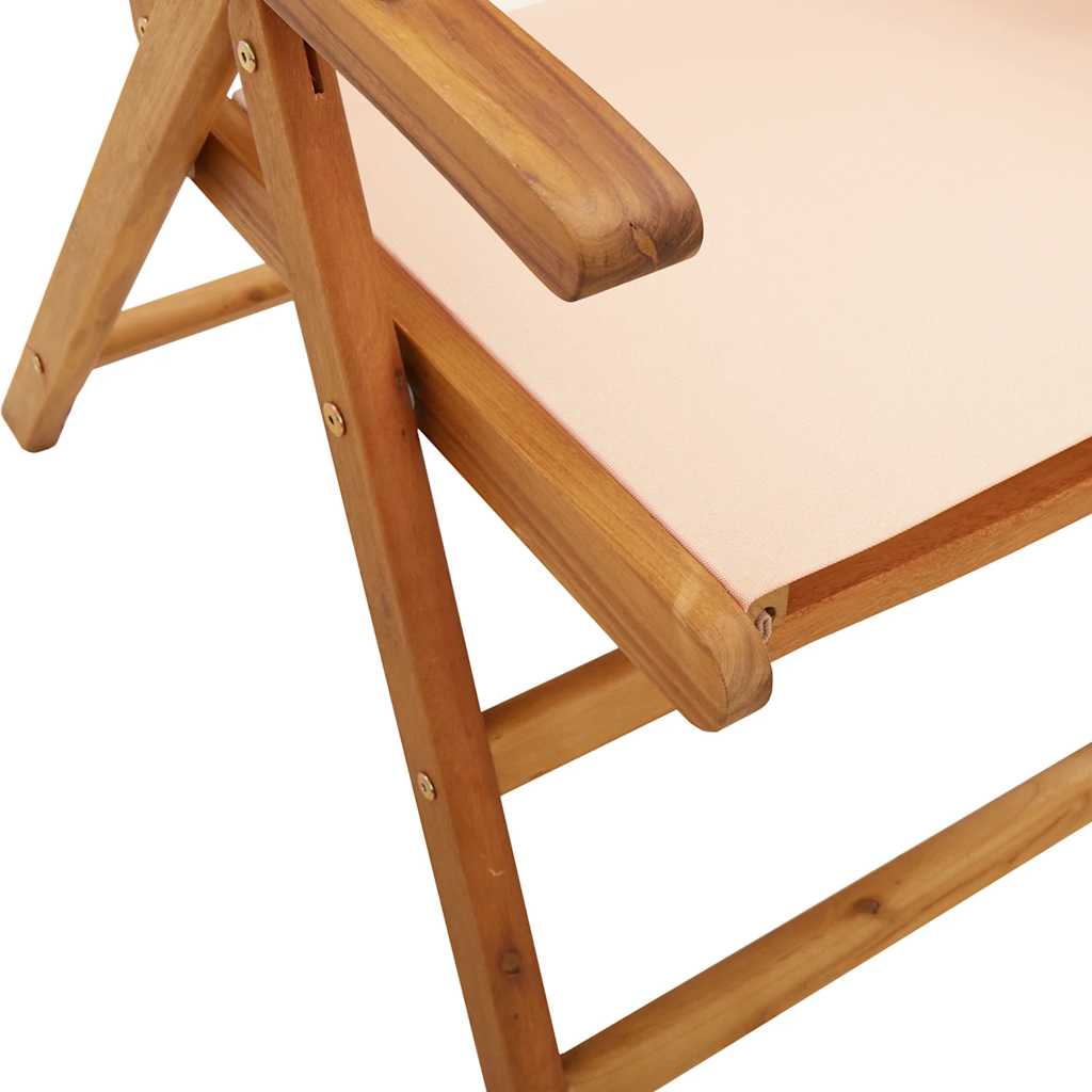 Set di 6 sedie pieghevoli reclinabili in tessuto beige e legno massello.