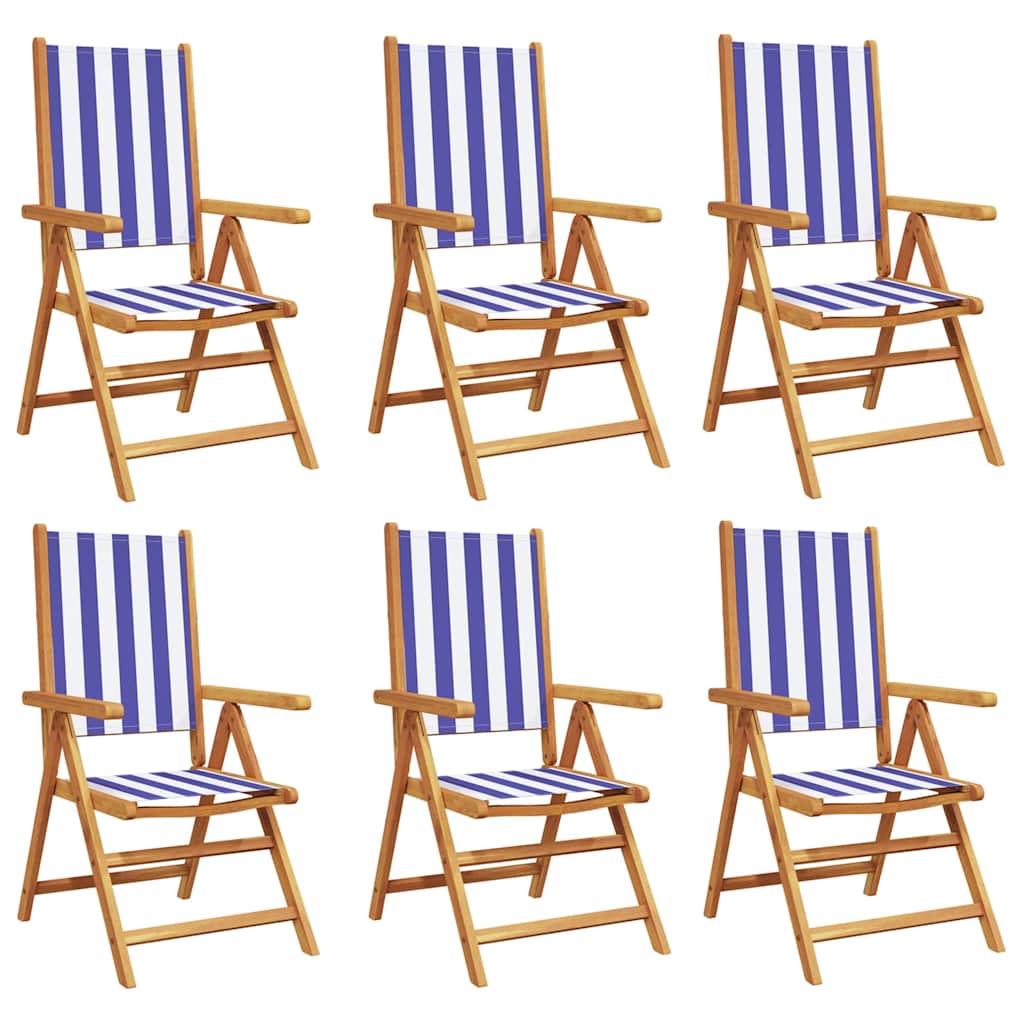 Sedie Reclinabili Pieghevoli 6 pz Blu e Bianco Tessuto e Legno