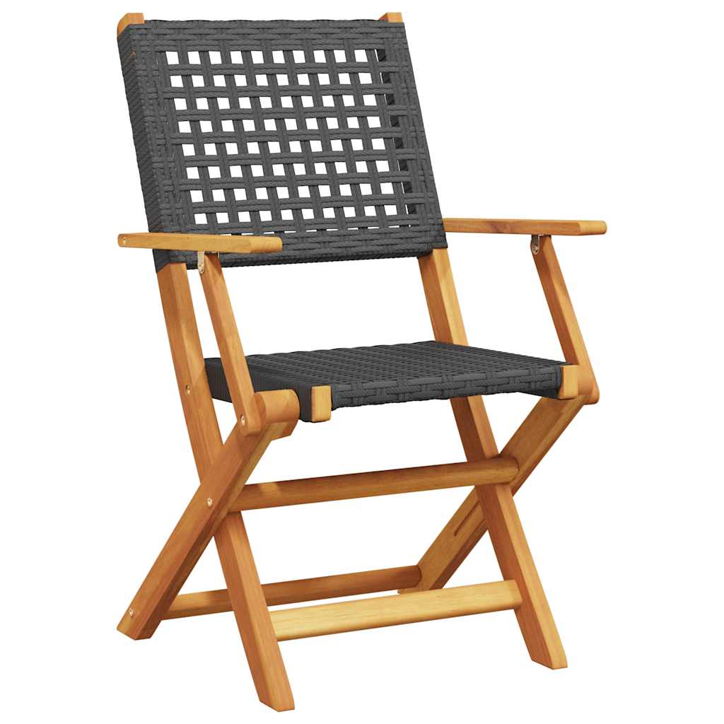 Sedie pieghevoli, 8 pezzi, in polyrattan nero e legno massello