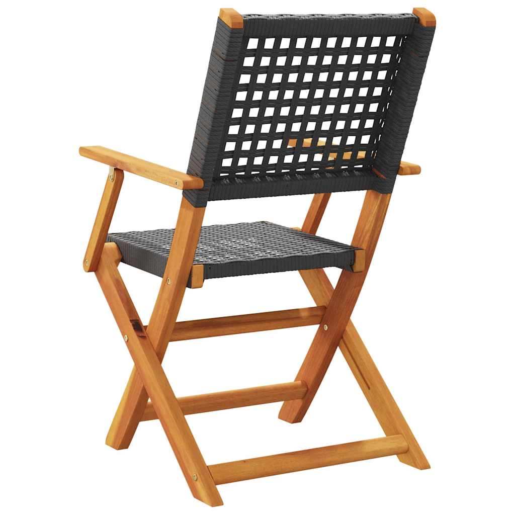 Sedie pieghevoli, 8 pezzi, in polyrattan nero e legno massello