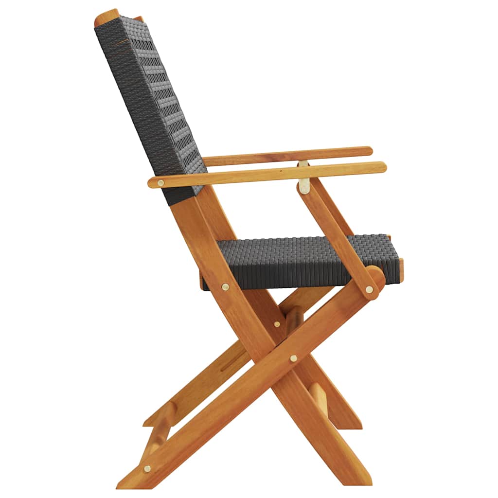 Sedie pieghevoli, 8 pezzi, in polyrattan nero e legno massello