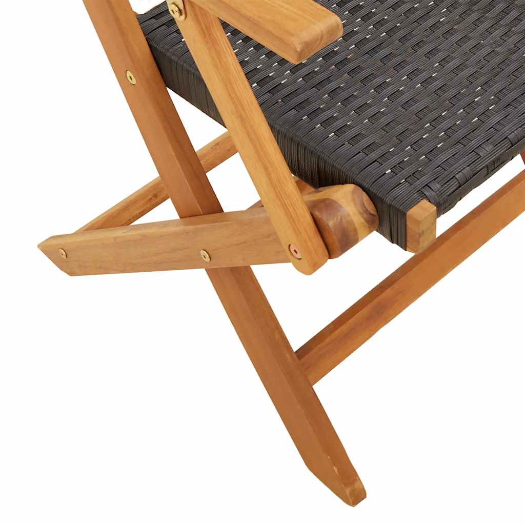 Sedie pieghevoli, 8 pezzi, in polyrattan nero e legno massello