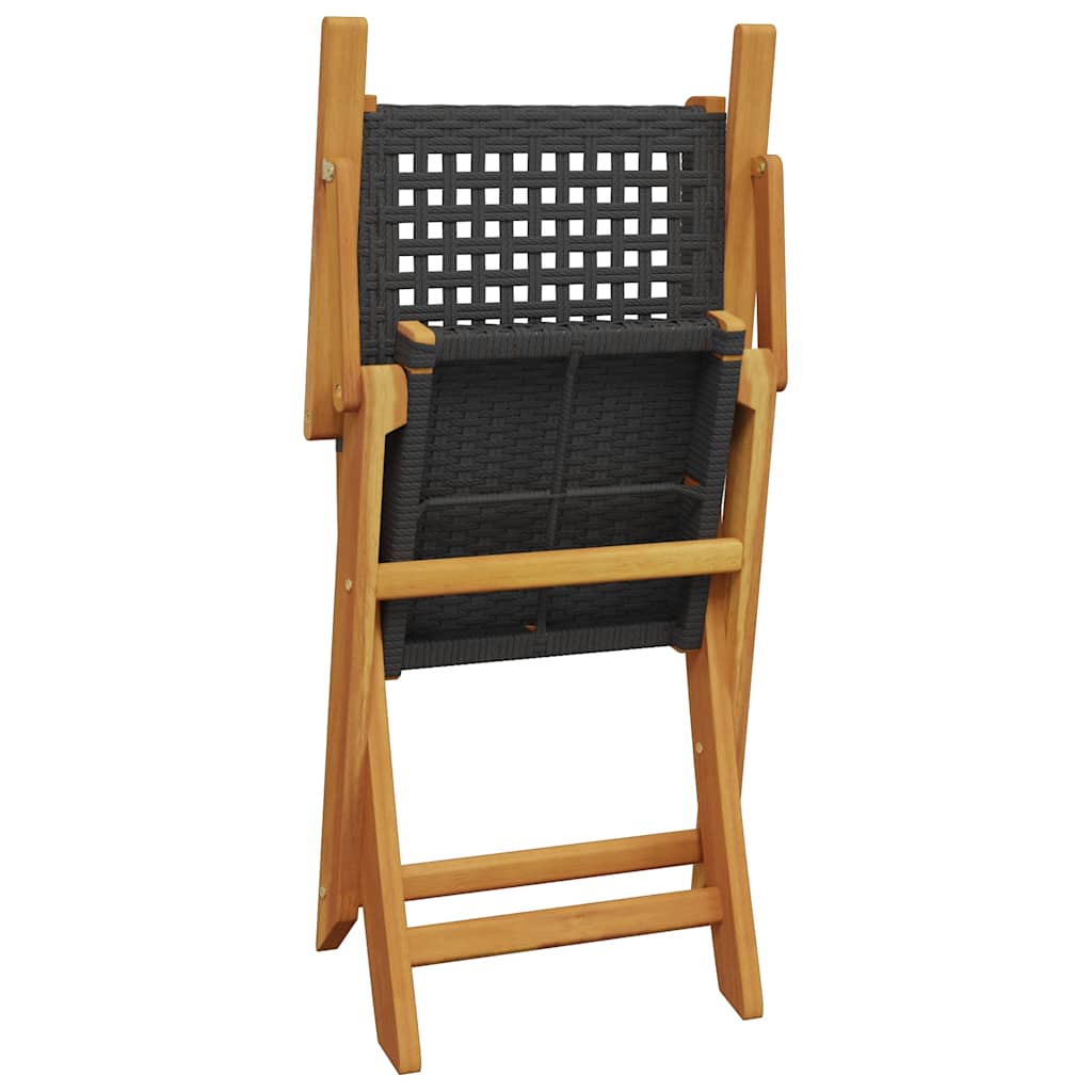 Sedie pieghevoli, 8 pezzi, in polyrattan nero e legno massello