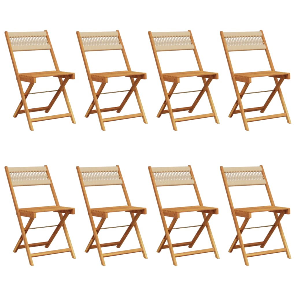 Sedie pieghevoli, 8 pezzi, beige, in legno massello di acacia