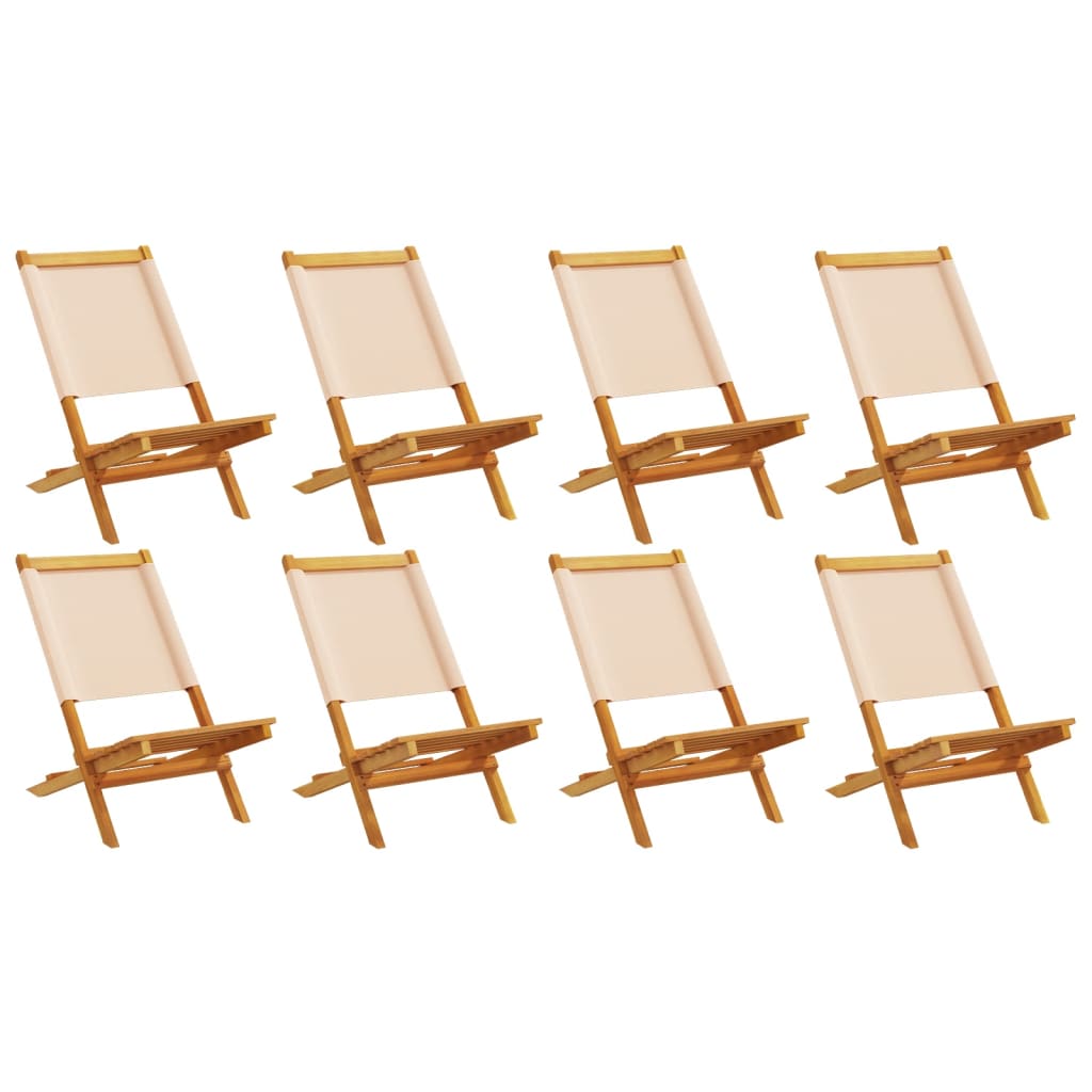 Sedie pieghevoli, 8 pezzi, in tessuto beige e legno massello