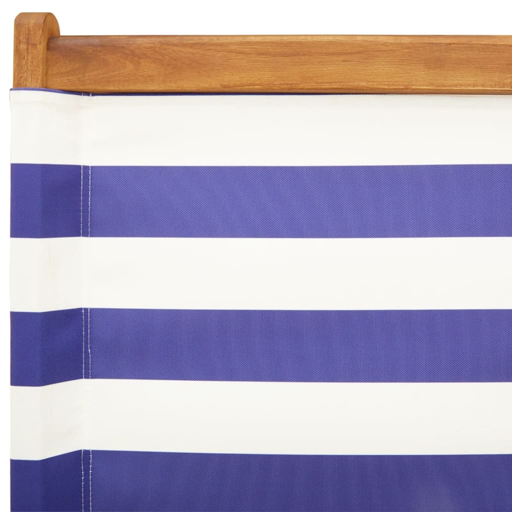 Sedie pieghevoli, 8 pezzi, in tessuto blu e bianco e legno massello