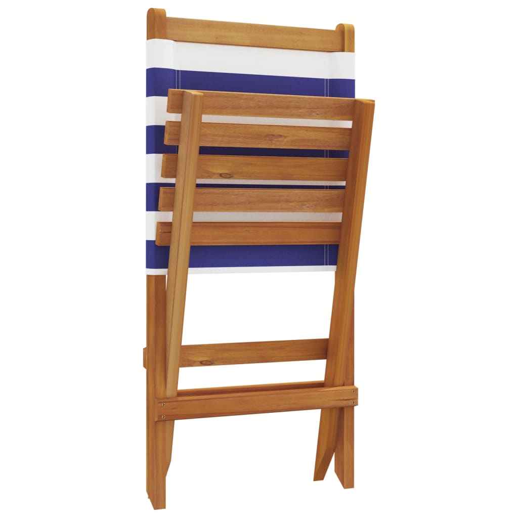 Sedie pieghevoli, 8 pezzi, in tessuto blu e bianco e legno massello