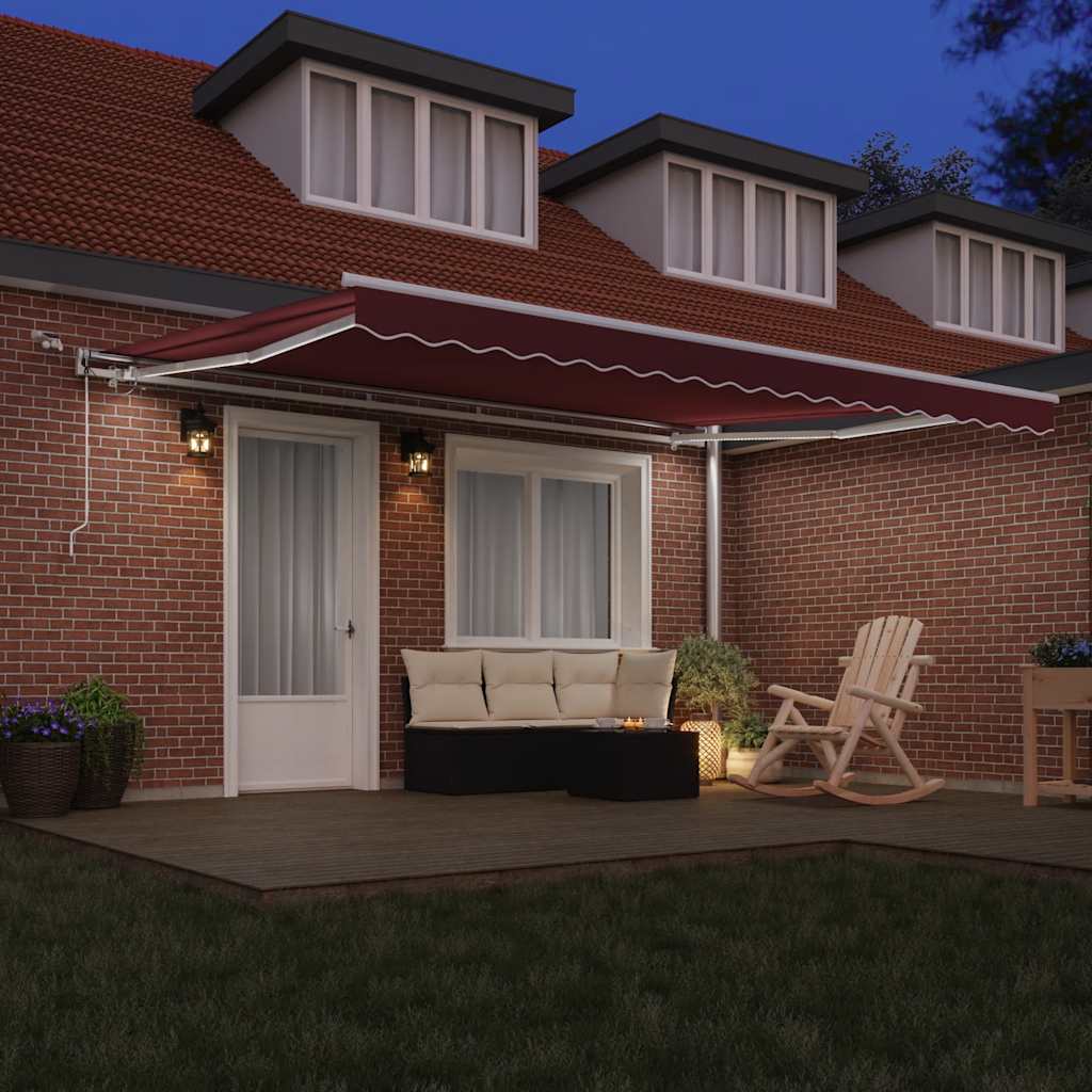 Tenda da Sole Retrattile Automatica con LED Bordò 450x300 cm