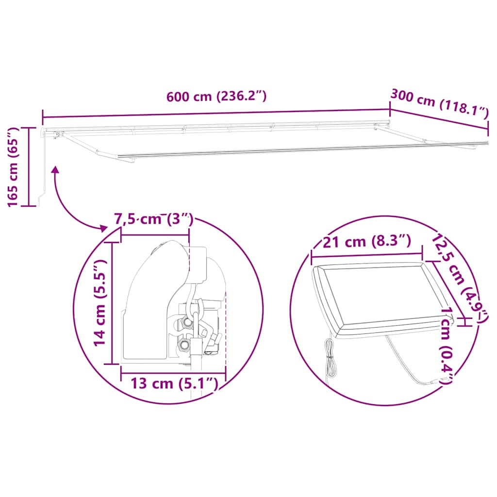 Tenda retrattile Borgogna 600 × 300 cm Tessuto e Alluminio