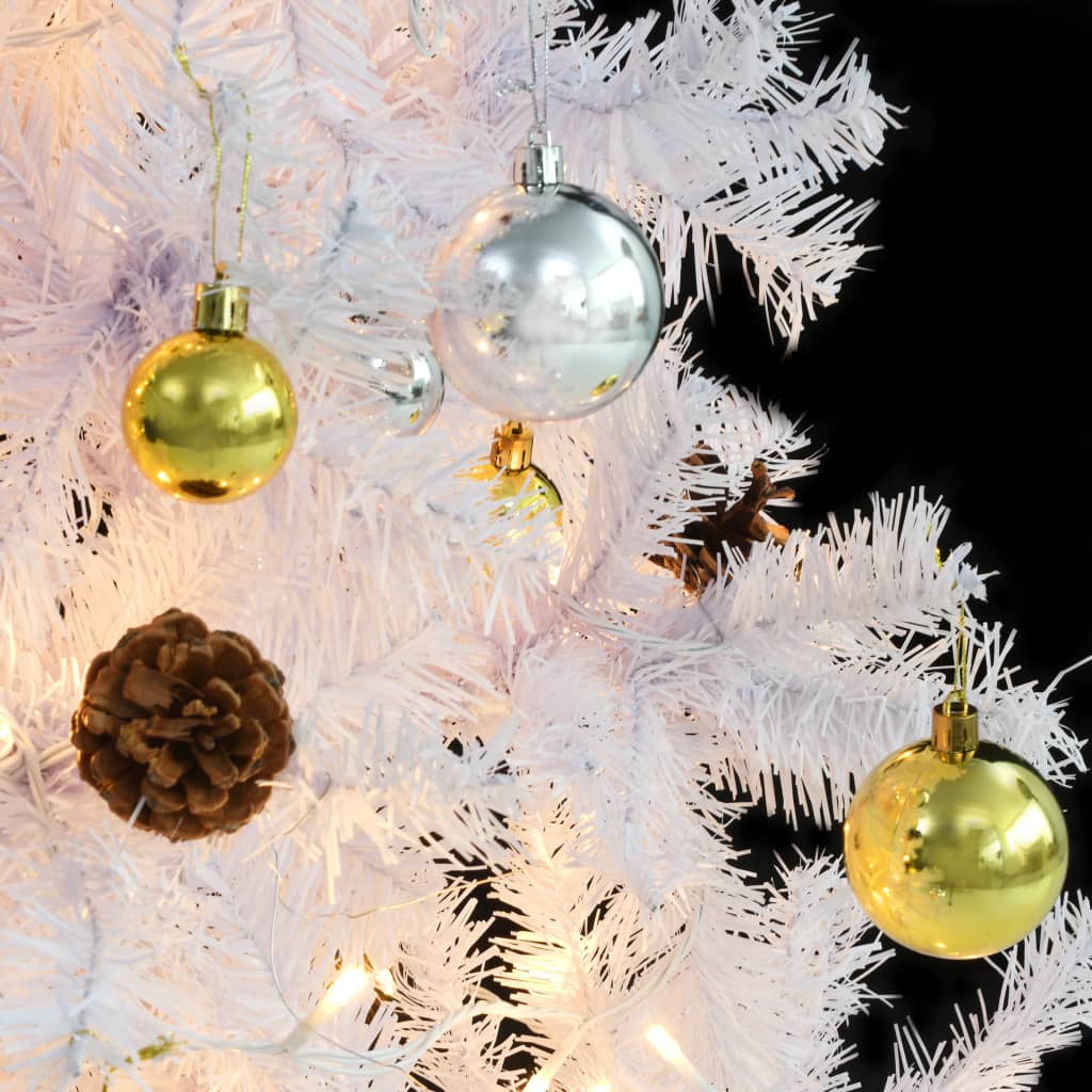 Albero di Natale Preilluminato con Palline Bianco 150 cm