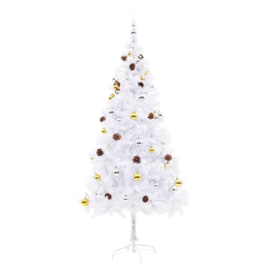 Albero di Natale Preilluminato con Palline Bianco 180 cm