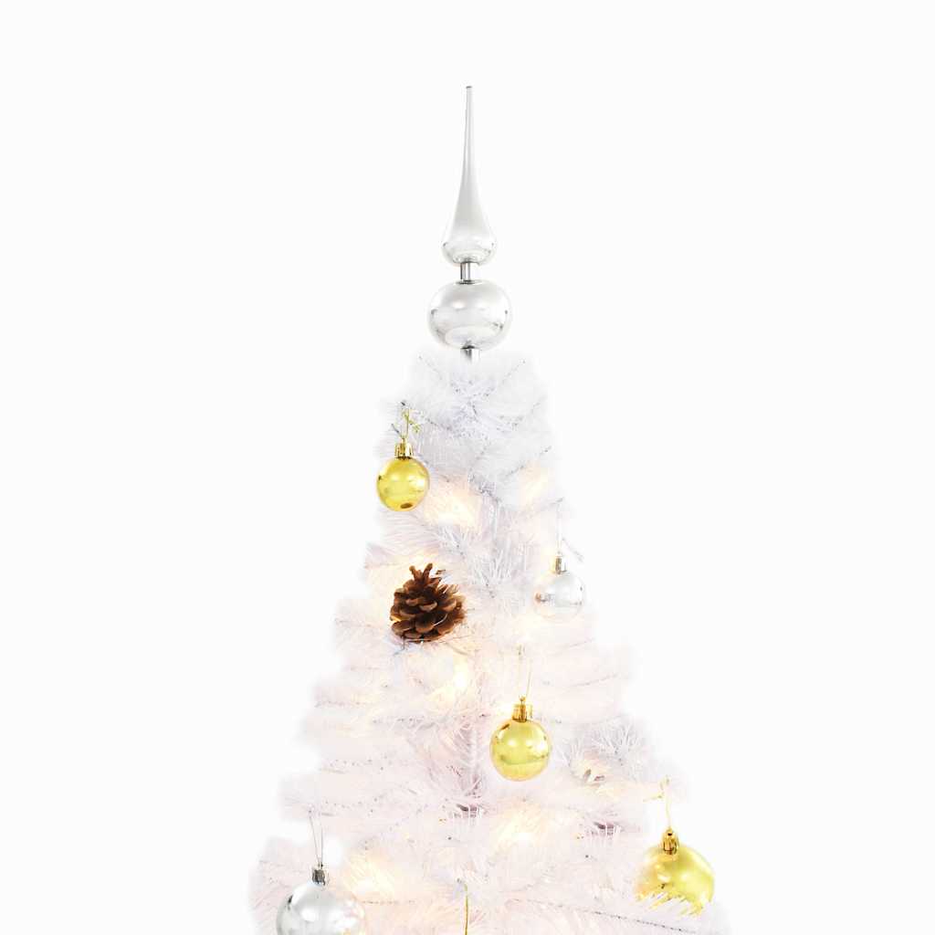 Albero di Natale Preilluminato con Palline Bianco 180 cm