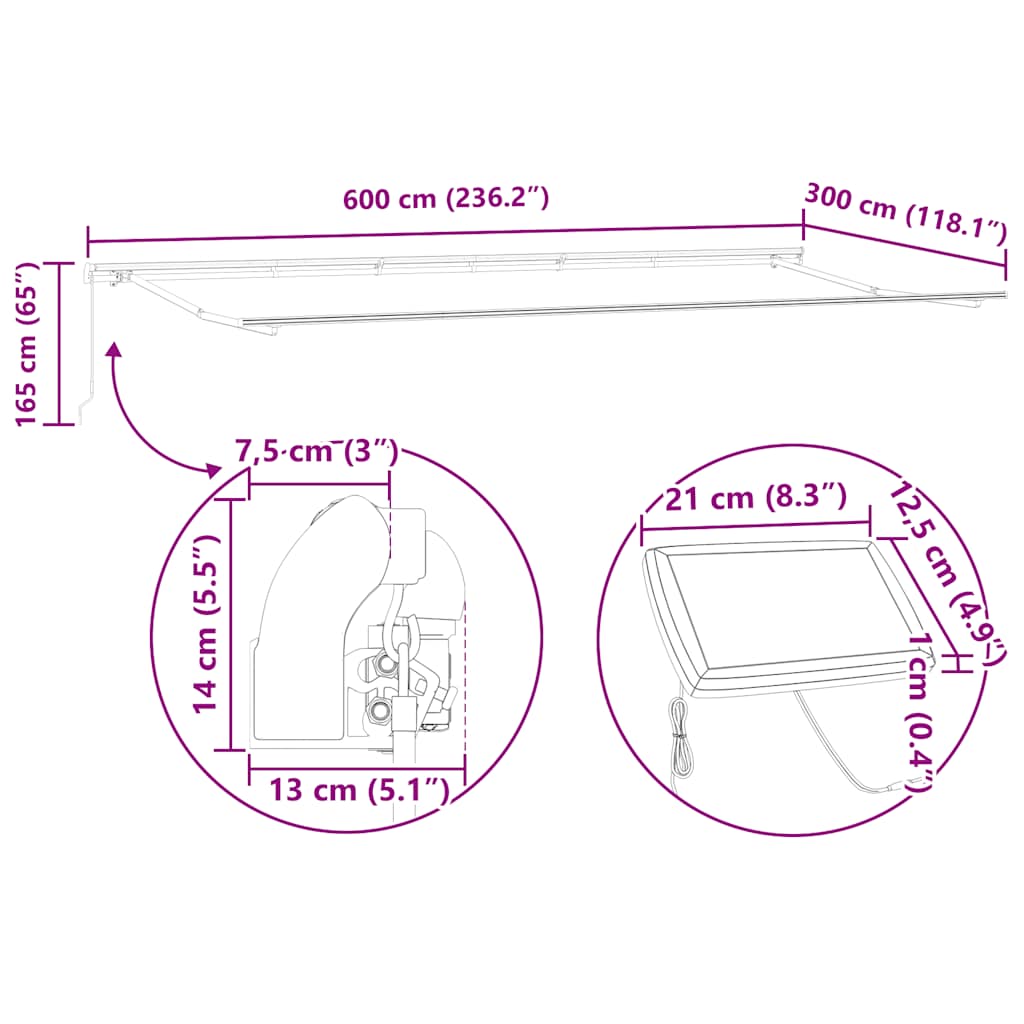 Tenda retrattile Marrone 600 × 300 cm Tessuto e Alluminio
