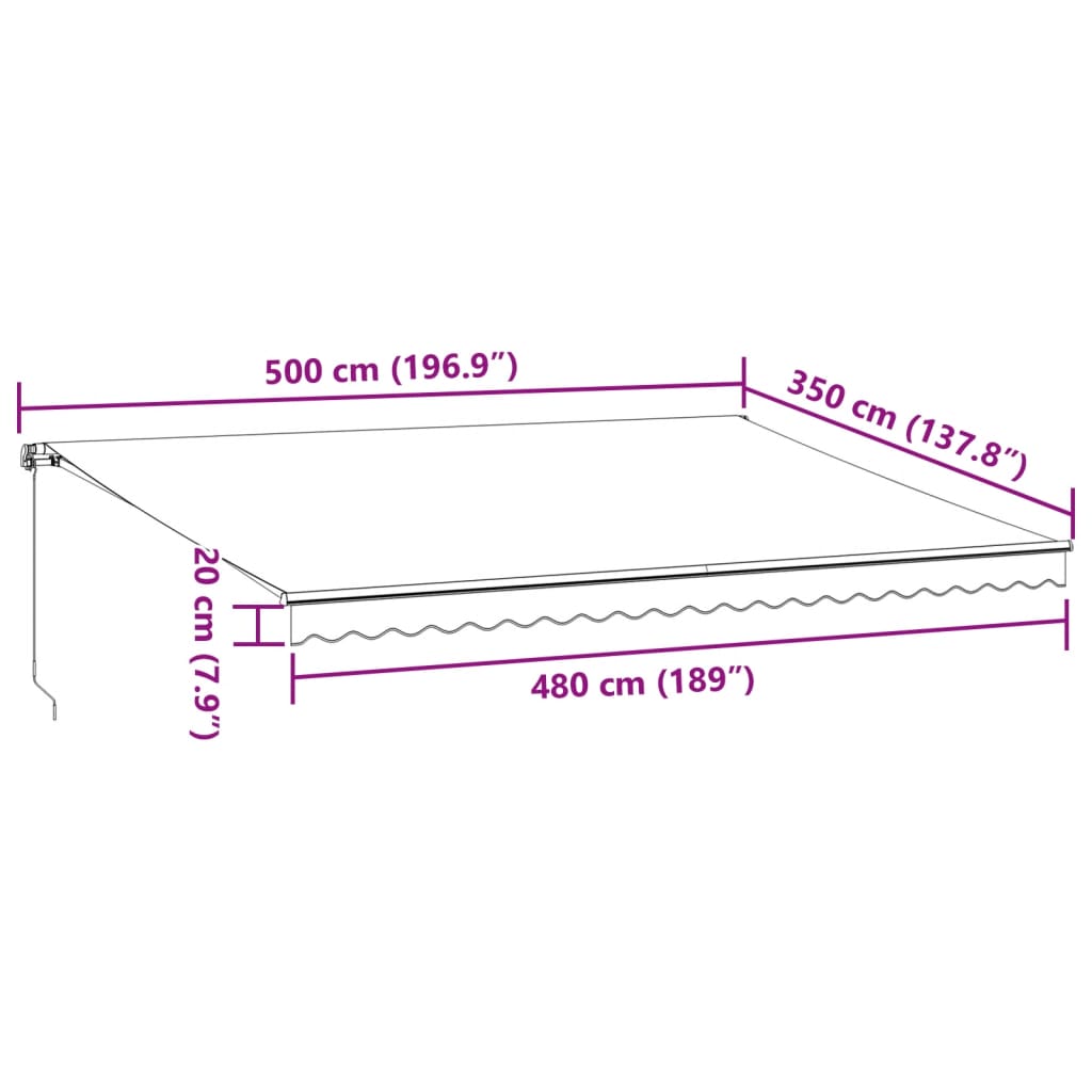 Tenda Retrattile Manuale con LED Antracite e Bianco 500x350 cm