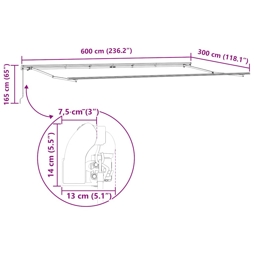 Tenda da Sole Retrattile Manuale Antracite e Bianco 600x300 cm