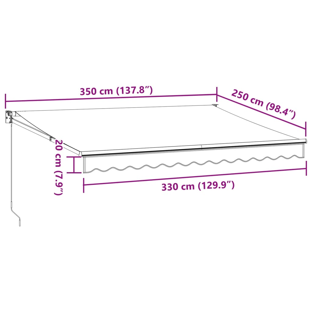 Tenda Retrattile Antracite e Bianca 3,5x2,5m Tessuto/Alluminio