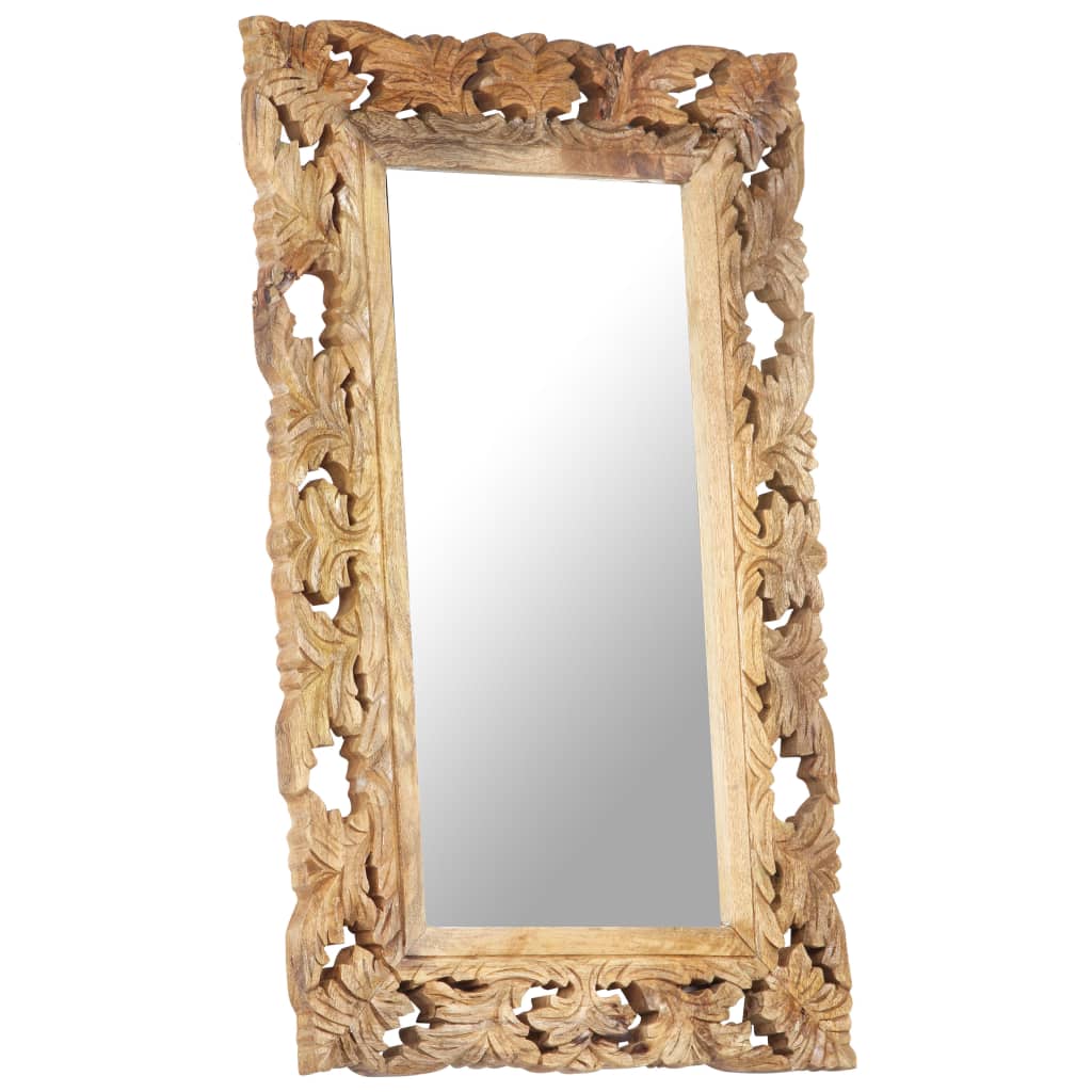 Specchio Intagliato a Mano 80x50 cm in Legno Massello di Mango