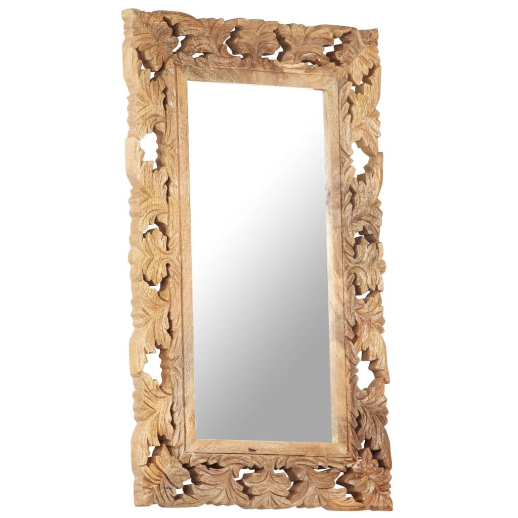 Specchio Intagliato a Mano 80x50 cm in Legno Massello di Mango