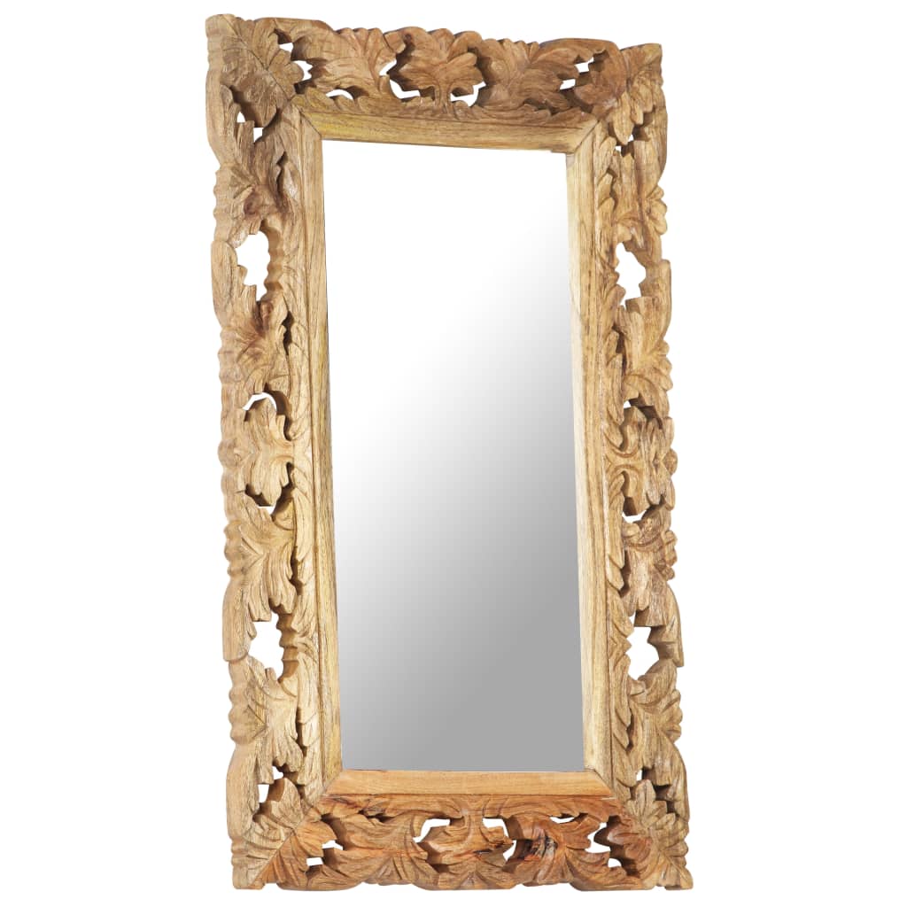 Specchio Intagliato a Mano 80x50 cm in Legno Massello di Mango