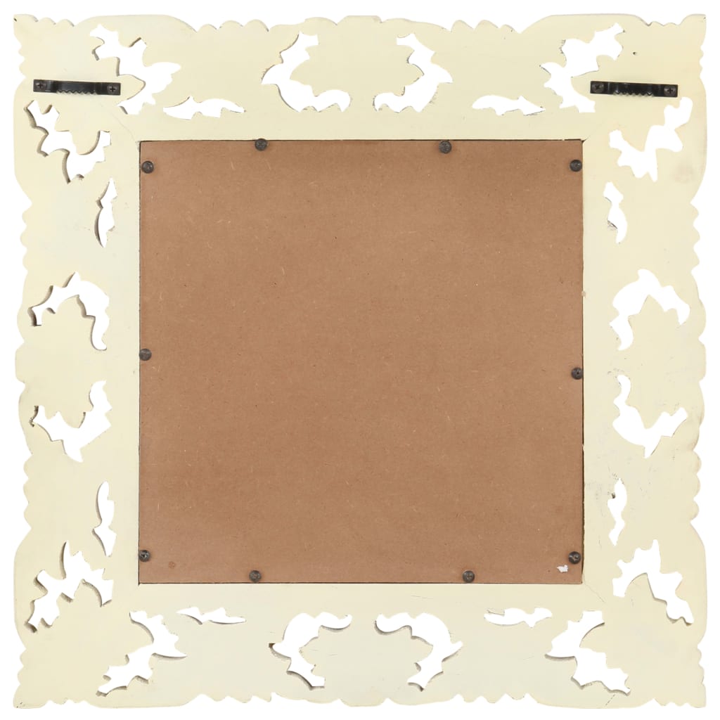 Specchio Intagliato a Mano Bianco 50x50 cm in Massello di Mango