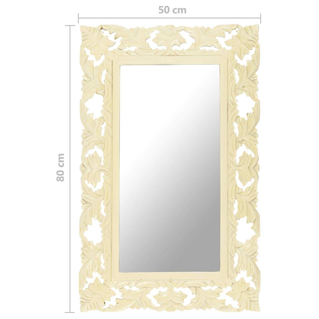 Specchio Intagliato a Mano Bianco 80x50 cm in Massello di Mango